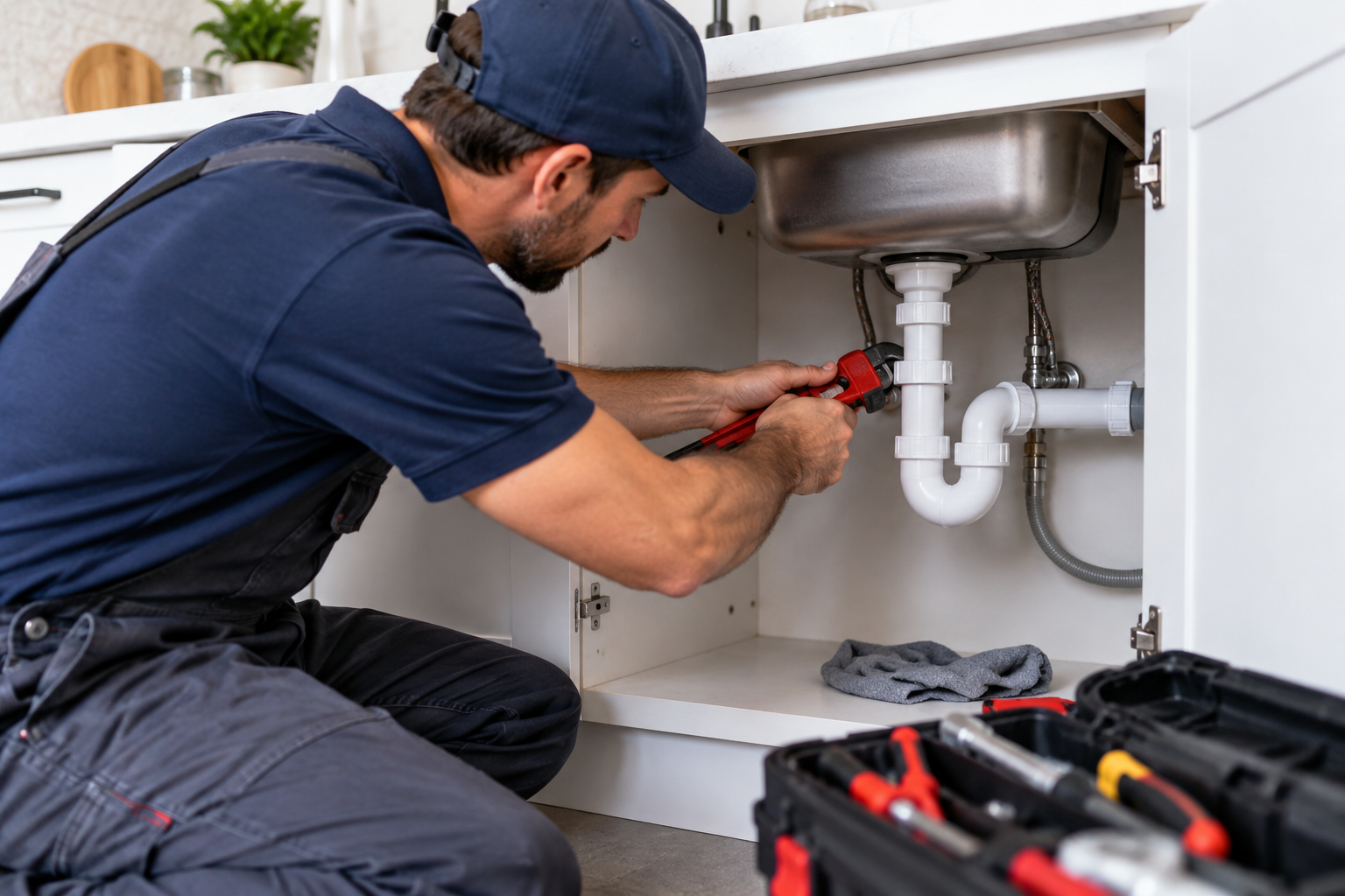 Licensed New Jersey Plumber fixing kitchen sink plumbing in Lodi, NJ